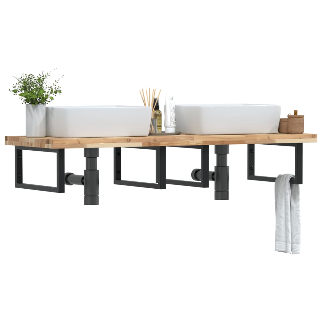 Basin Shelf Wall Mounted Steel and Solid Wood Acacia