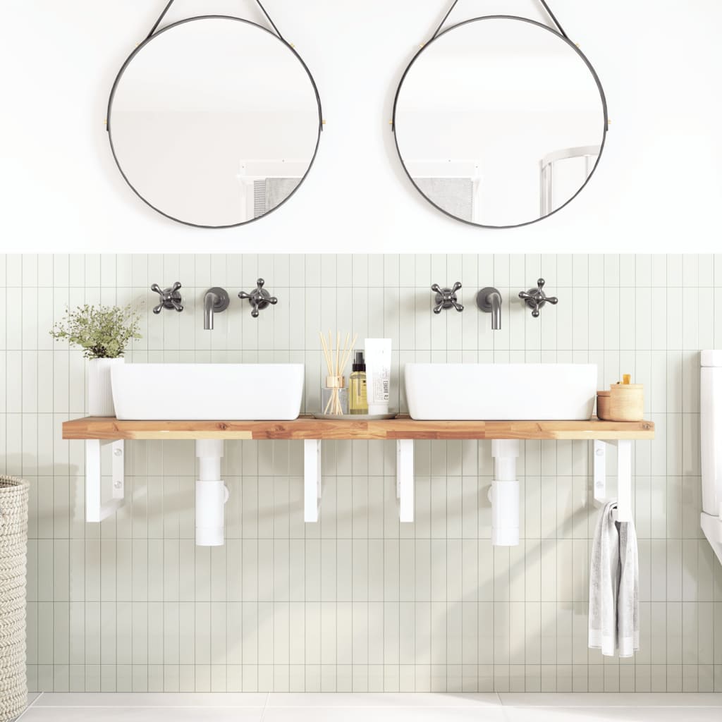 Basin Shelf Wall Mounted Steel and Solid Wood Acacia