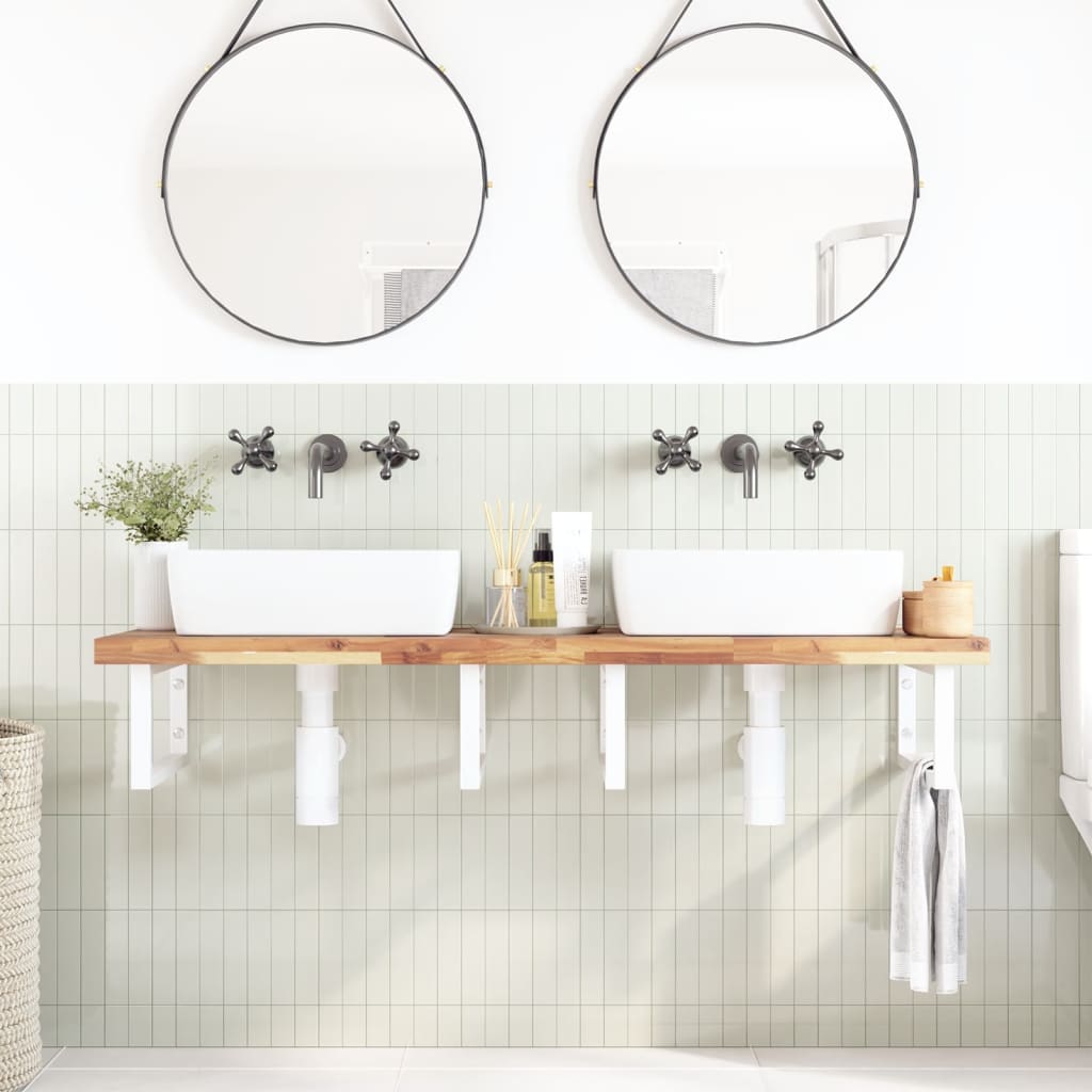 Basin Shelf Wall Mounted Steel and Solid Wood Acacia