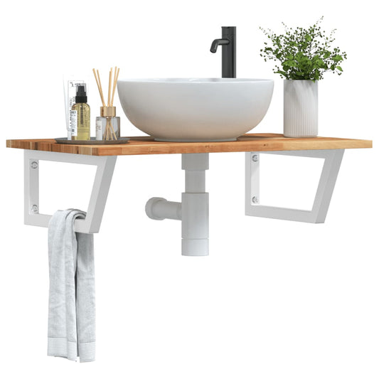 Basin Shelf Wall Mounted Steel and Solid Wood Acacia