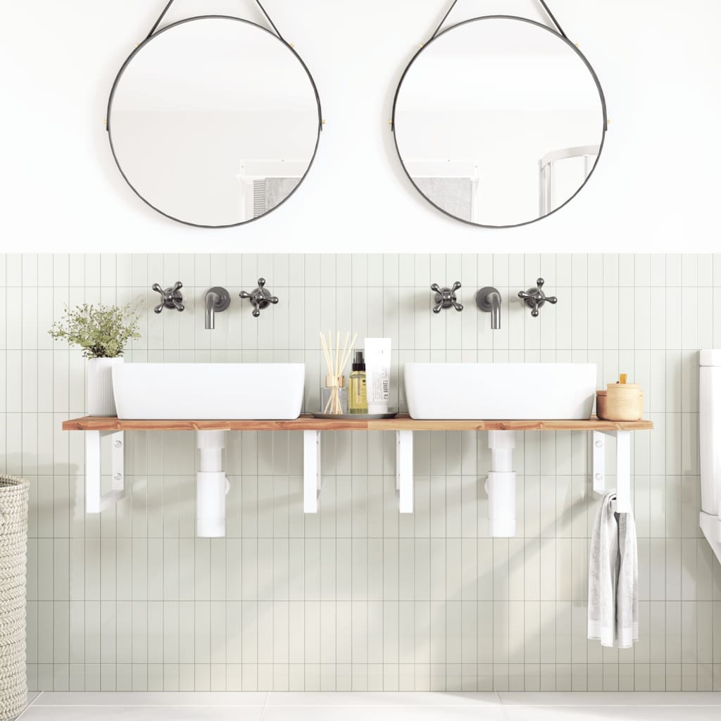 Basin Shelf Wall Mounted Steel and Solid Wood Acacia