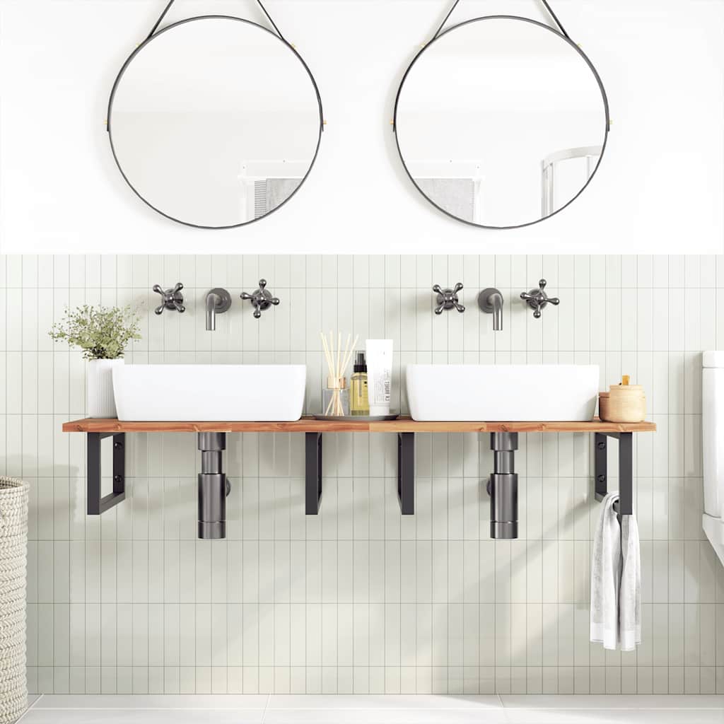 Basin Shelf Wall Mounted Steel and Solid Wood Acacia