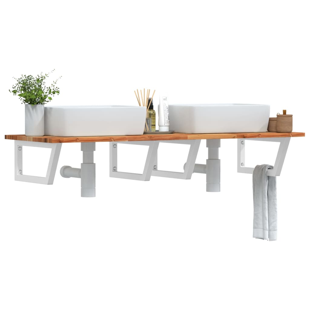 Basin Shelf Wall Mounted Steel and Solid Wood Acacia