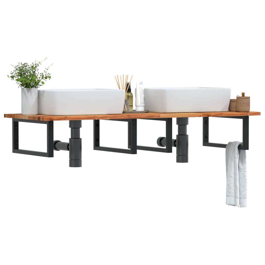Basin Shelf Wall Mounted Steel and Solid Wood Acacia