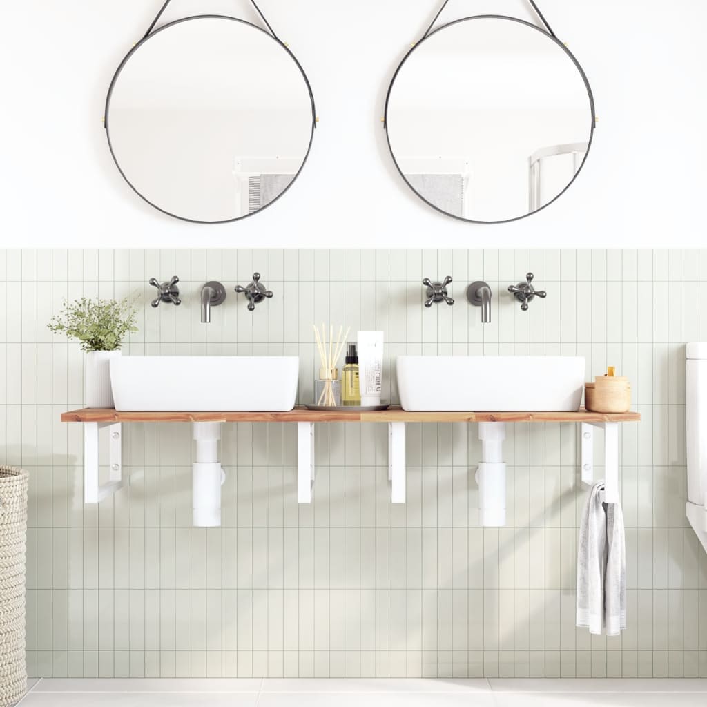 Basin Shelf Wall Mounted Steel and Solid Wood Acacia