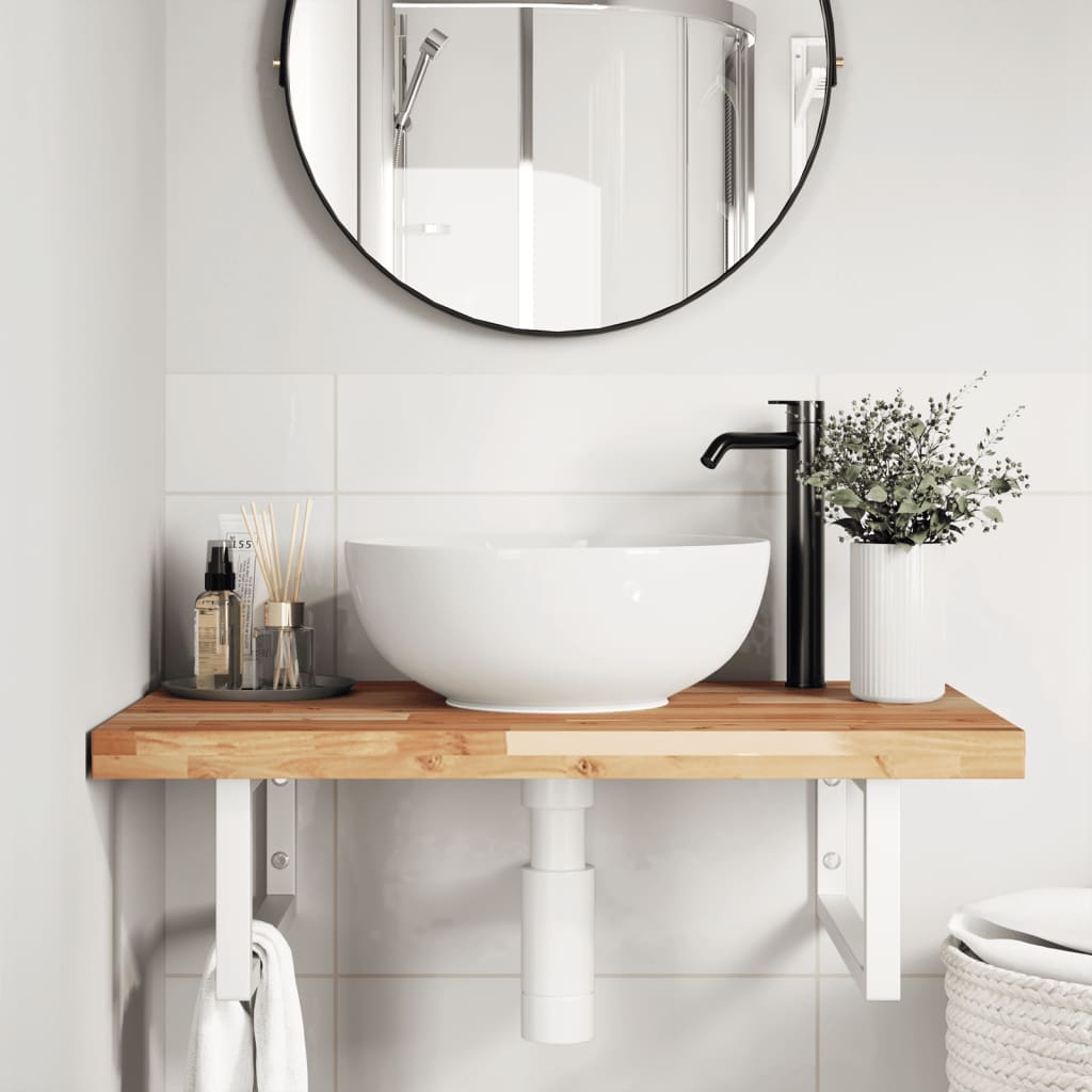 Basin Shelf Wall Mounted Steel and Solid Wood Acacia