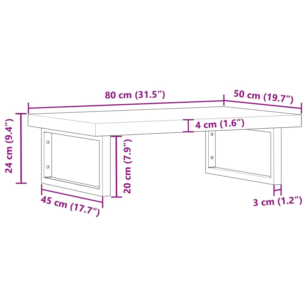 Basin Shelf Wall Mounted Steel and Solid Wood Acacia