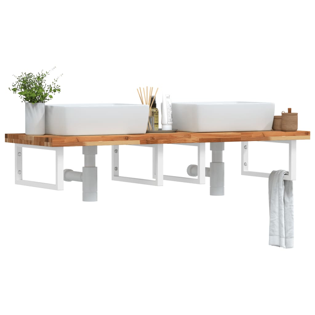 Basin Shelf Wall Mounted Steel and Solid Wood Acacia