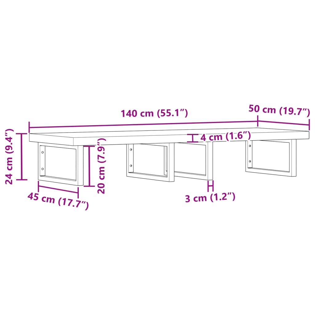 Basin Shelf Wall Mounted Steel and Solid Wood Acacia