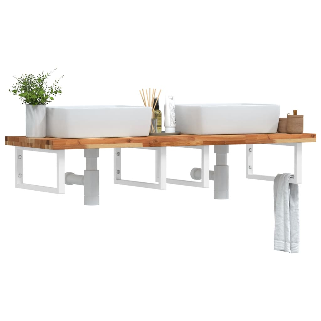 Basin Shelf Wall Mounted Steel and Solid Wood Acacia