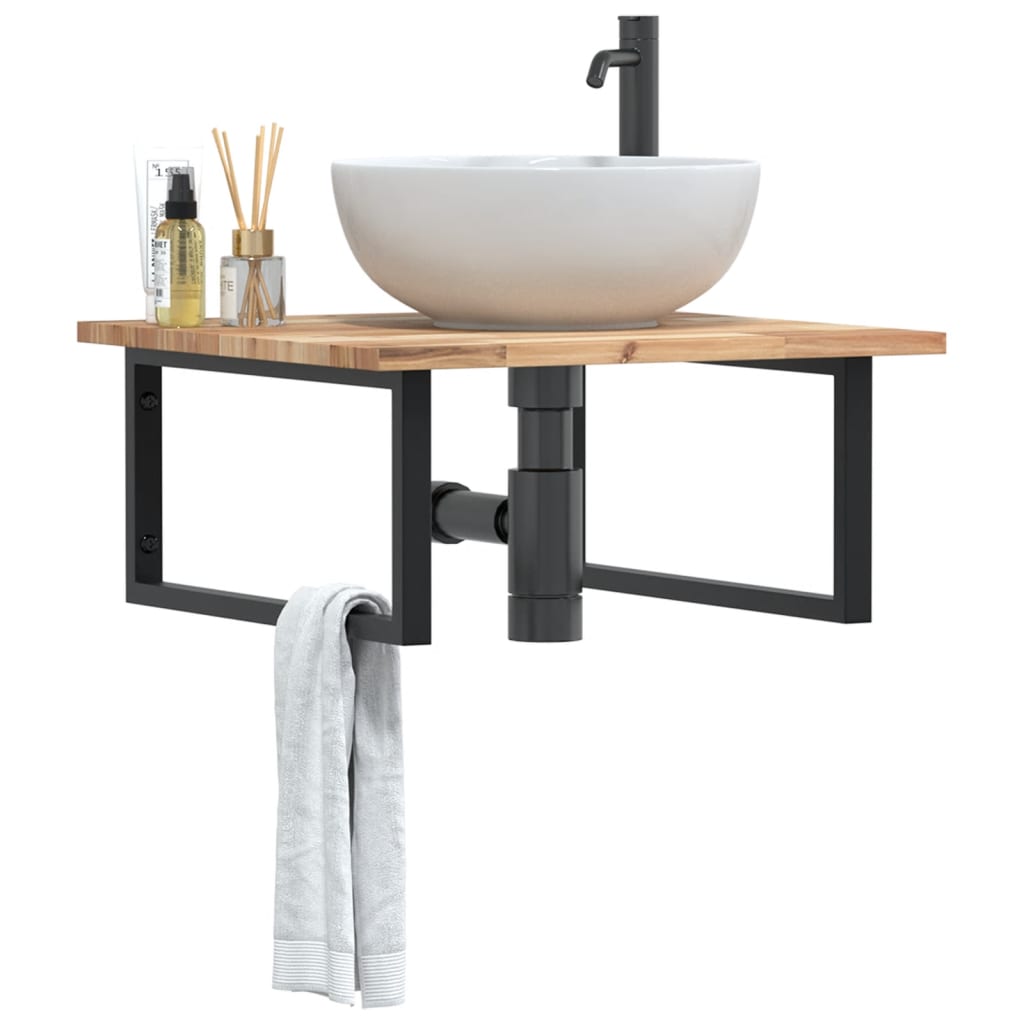 Basin Shelf Wall Mounted Steel and Solid Wood Acacia