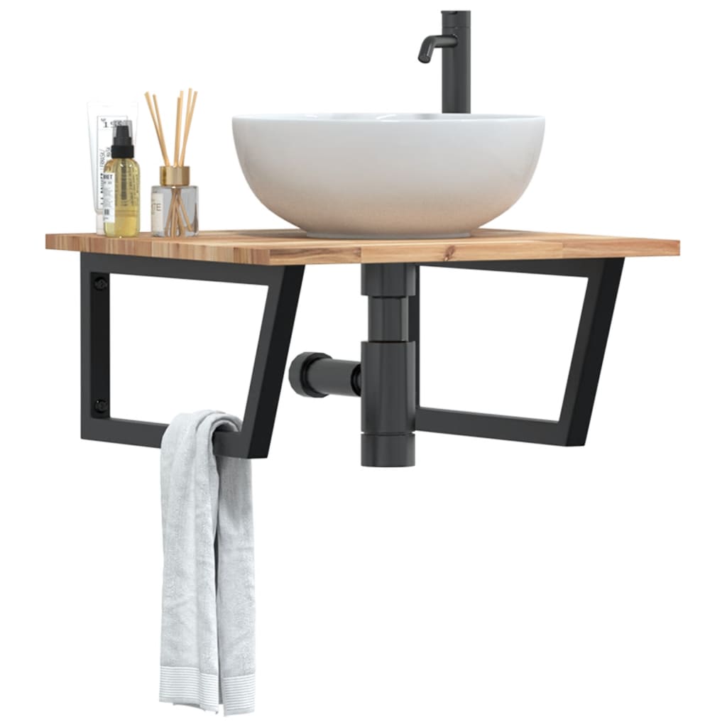 Basin Shelf Wall Mounted Steel and Solid Wood Acacia
