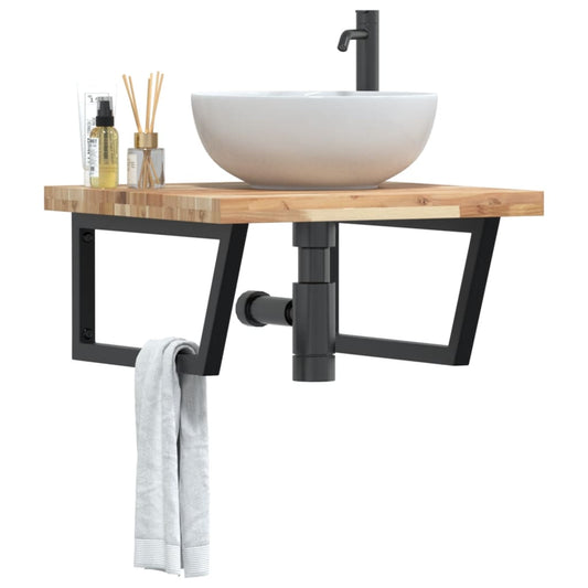 Basin Shelf Wall Mounted Steel and Solid Wood Acacia