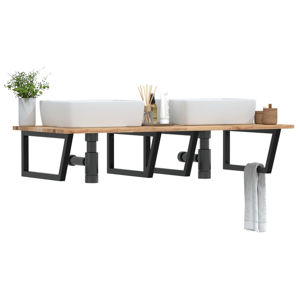 Basin Shelf Wall Mounted Steel and Solid Wood Acacia