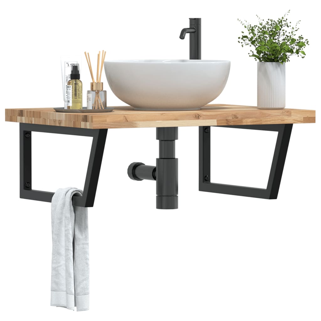 vidaXL Basin Shelf Wall Mounted Steel and Solid Wood Acacia