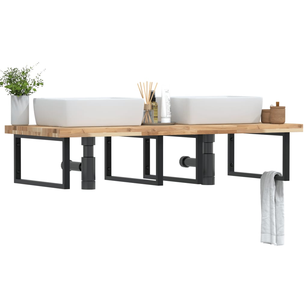 Basin Shelf Wall Mounted Steel and Solid Wood Acacia