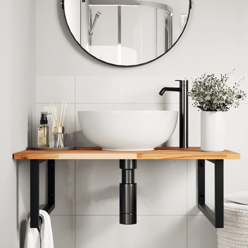 Basin Shelf Wall Mounted Steel and Solid Wood Acacia