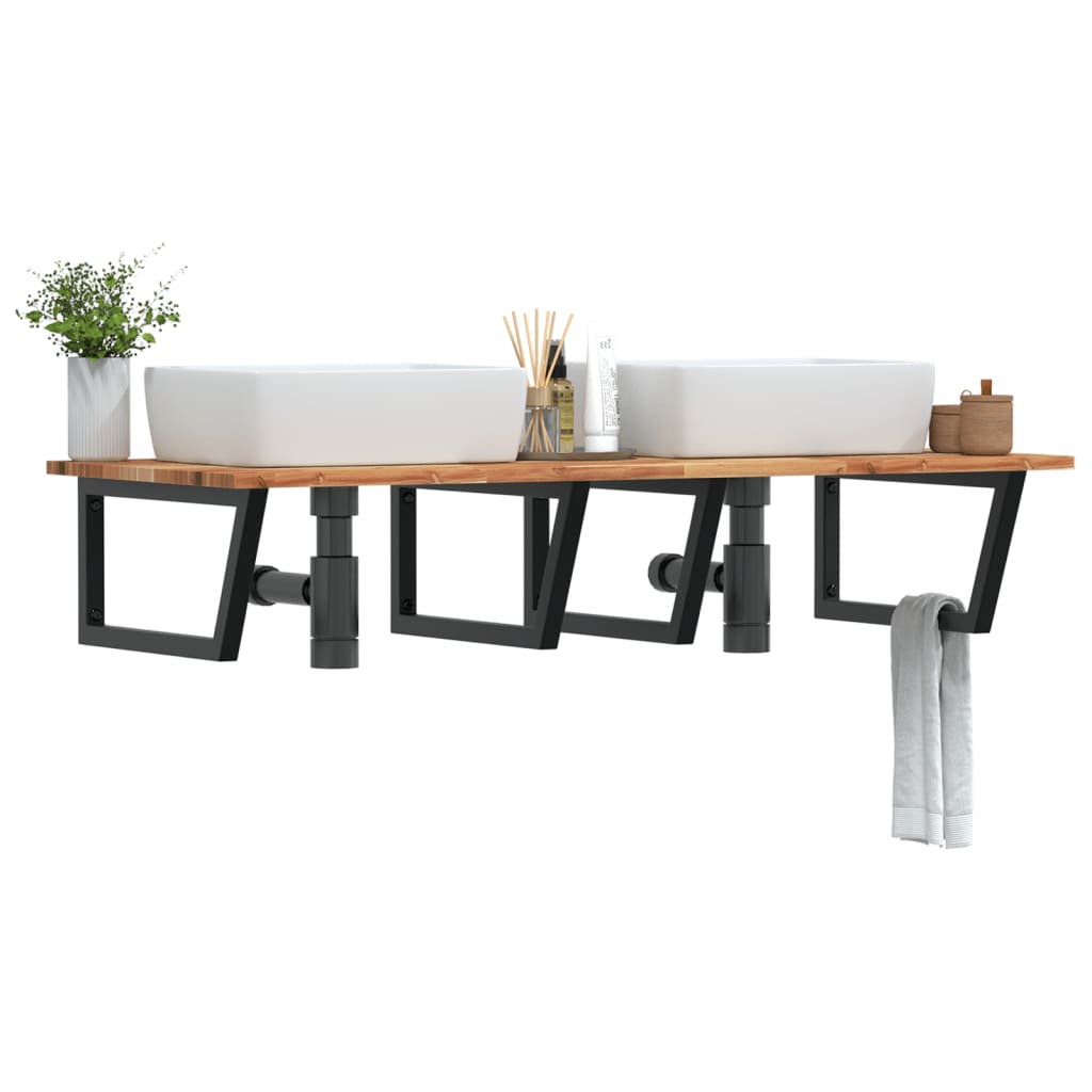 Basin Shelf Wall Mounted Steel and Solid Wood Acacia
