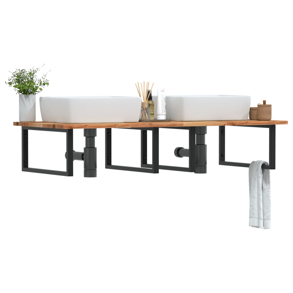 Basin Shelf Wall Mounted Steel and Solid Wood Acacia
