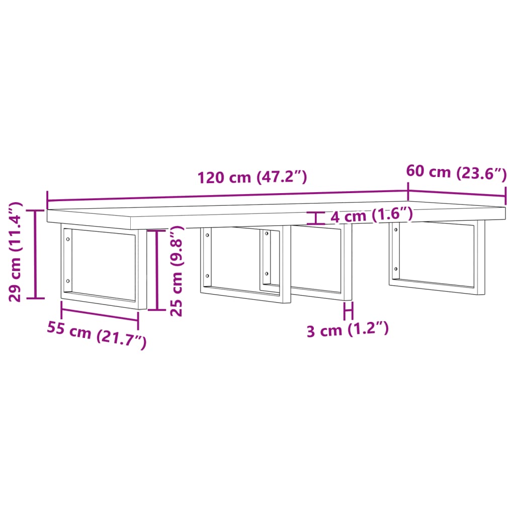 Basin Shelf Wall Mounted Steel and Solid Wood Acacia