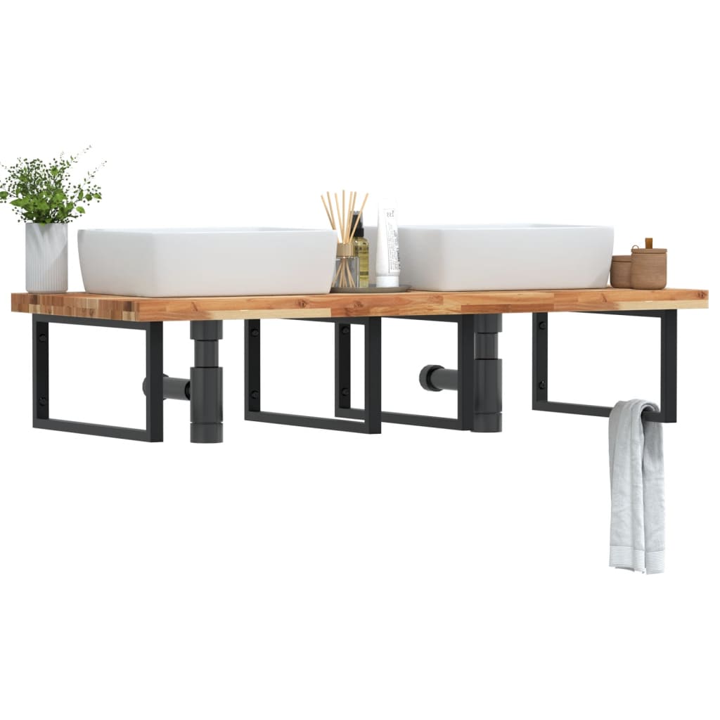 Basin Shelf Wall Mounted Steel and Solid Wood Acacia