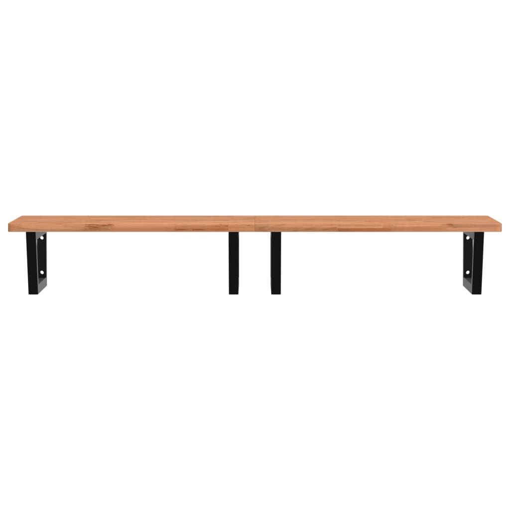Basin Shelf Wall Mounted Steel and Solid Wood Beech
