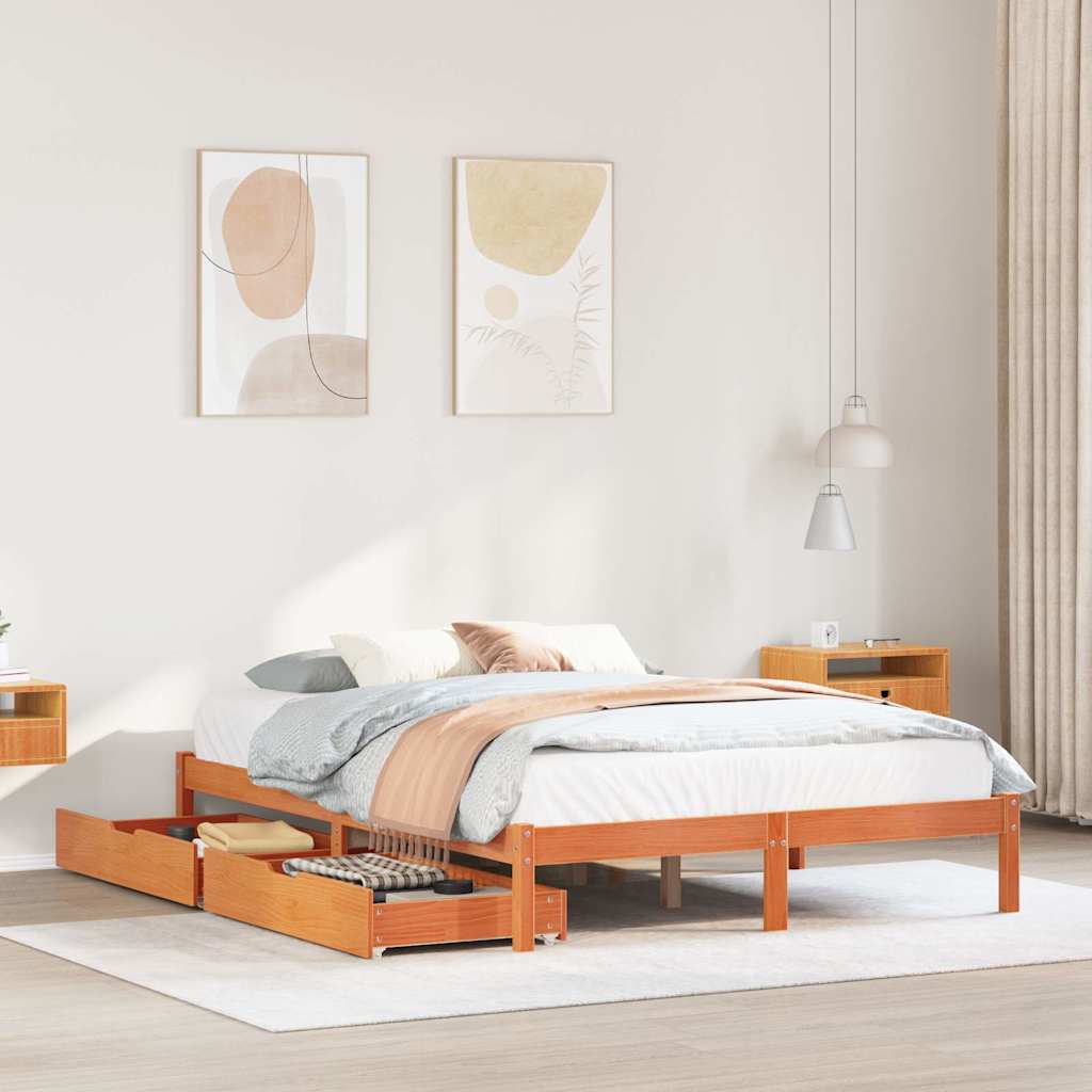 Bed Frame without Mattress Wax Brown 140x190 cm Solid Wood Pine