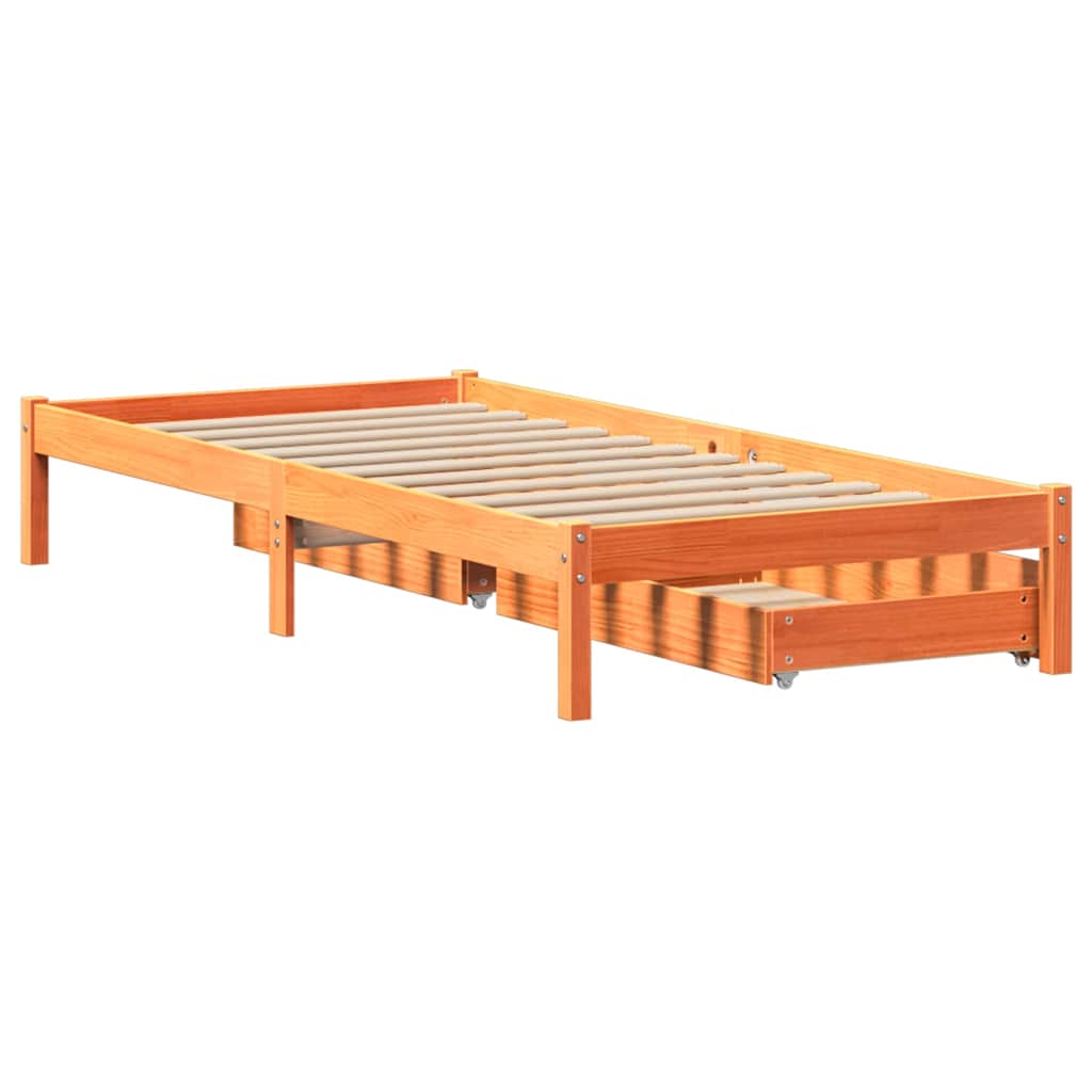 Bed Frame without Mattress Wax Brown 90x200 cm Solid Wood Pine