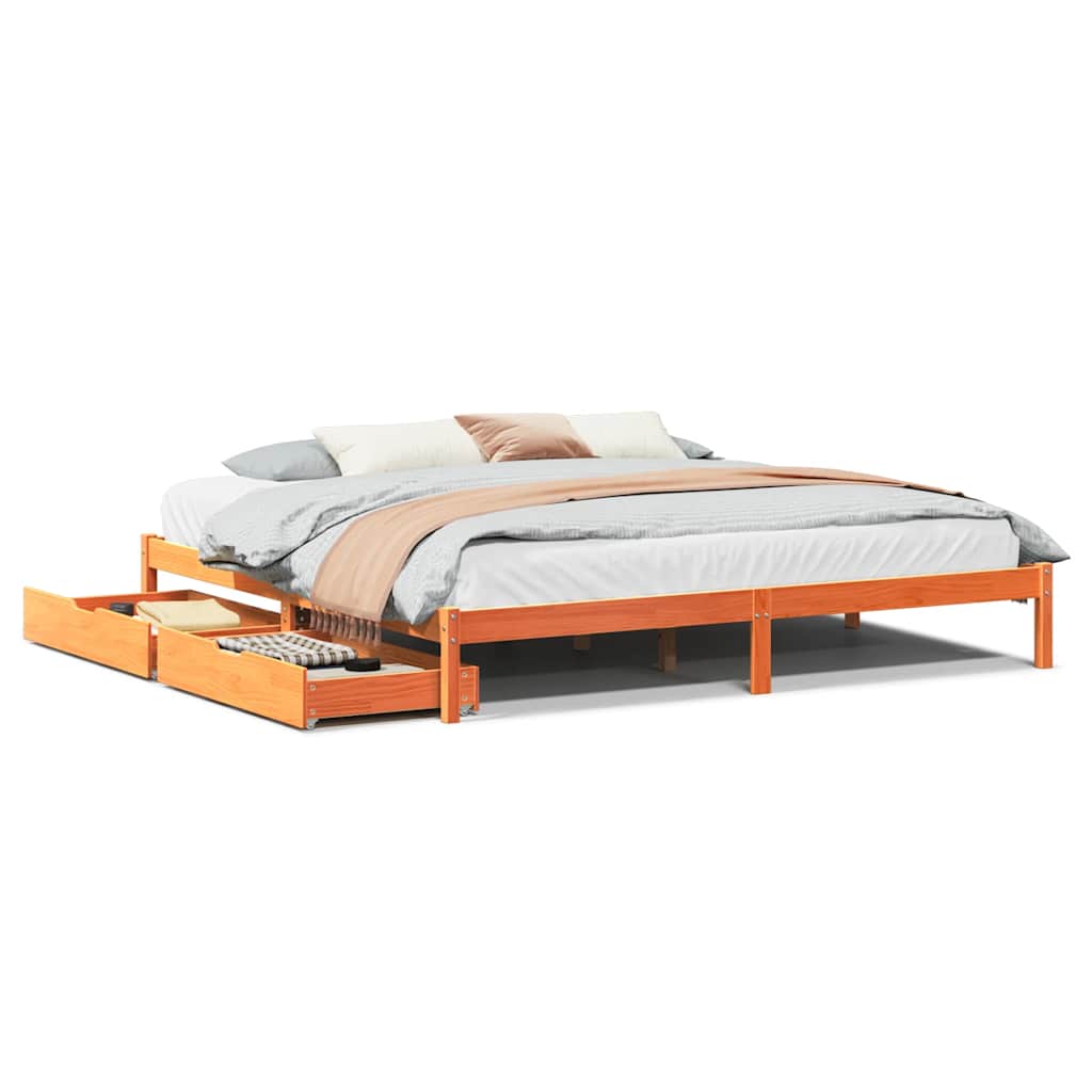 Bed Frame without Mattress Wax Brown 200x200 cm Solid Wood Pine