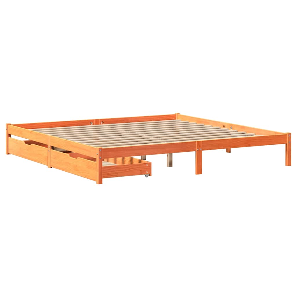Bed Frame without Mattress Wax Brown 200x200 cm Solid Wood Pine