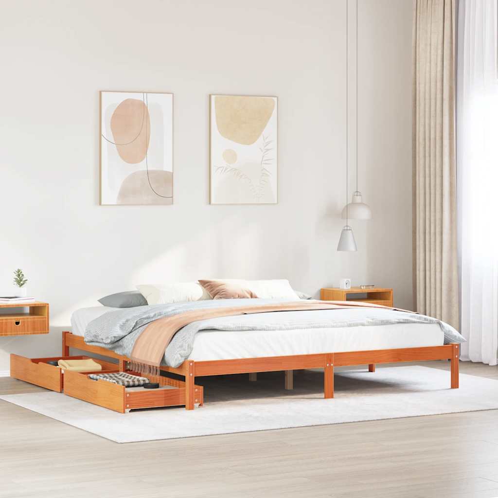 Bed Frame without Mattress Wax Brown 200x200 cm Solid Wood Pine