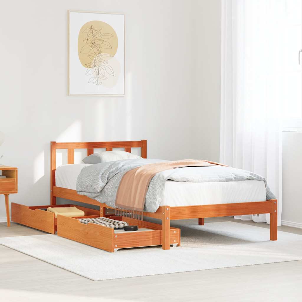 vidaXL Bed Frame without Mattress Wax Brown 90x200 cm Solid Wood Pine