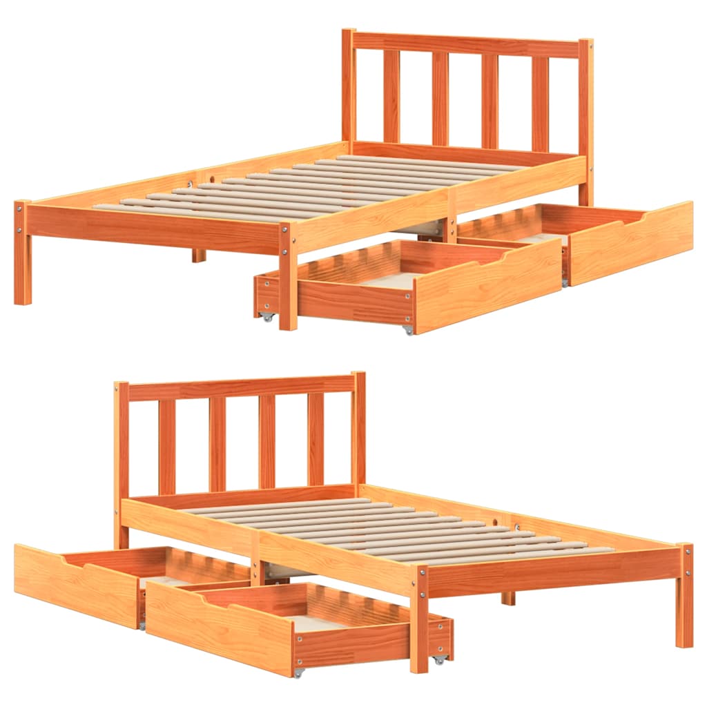 Bed Frame without Mattress Wax Brown 100x200 cm Solid Wood Pine