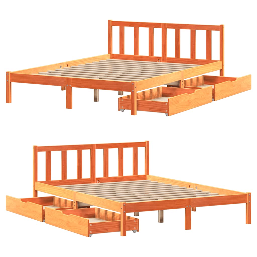 vidaXL Bed Frame without Mattress Wax Brown 160x200 cm Solid Wood Pine