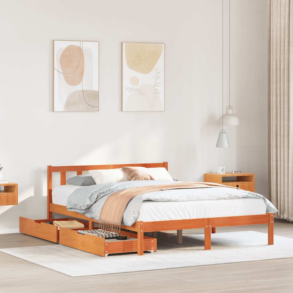 vidaXL Bed Frame without Mattress Wax Brown 160x200 cm Solid Wood Pine