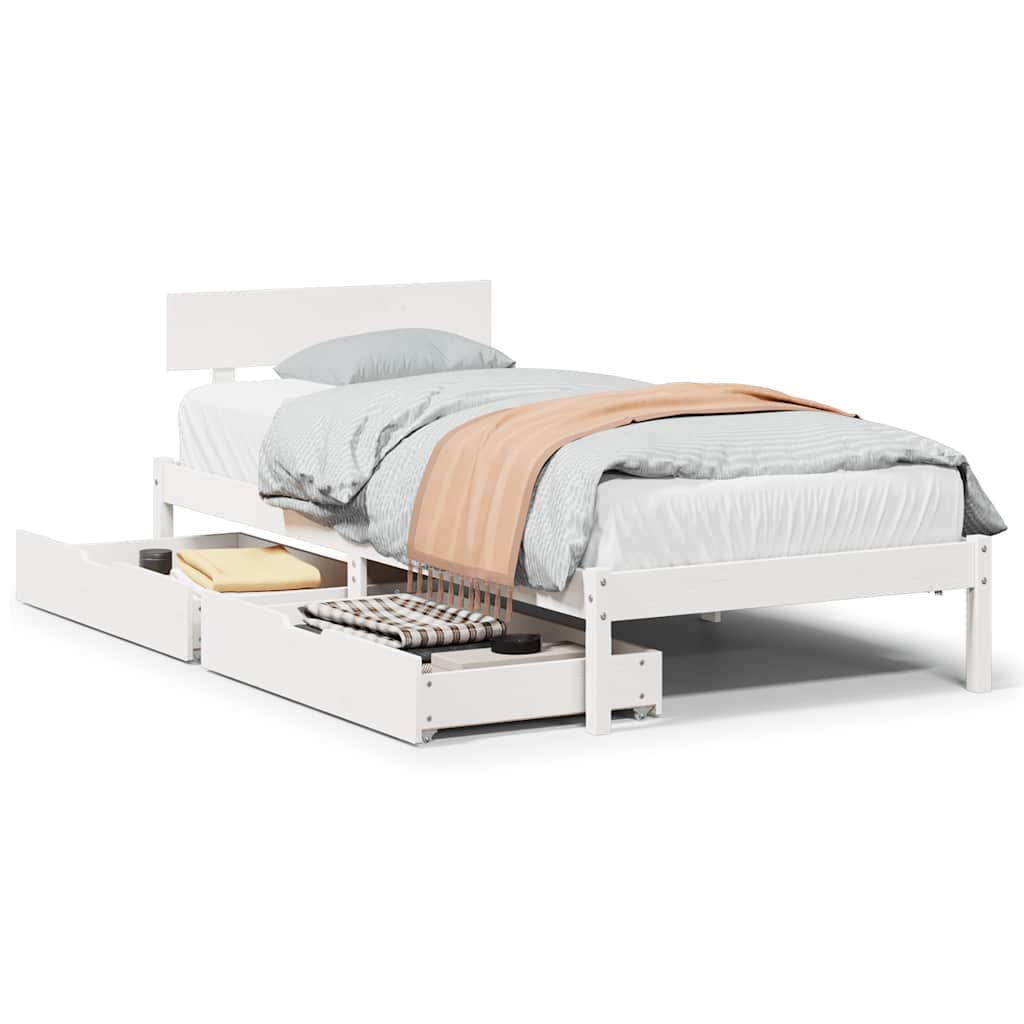 Bed Frame without Mattress White 75x190 cm Small Single Solid Wood Pine