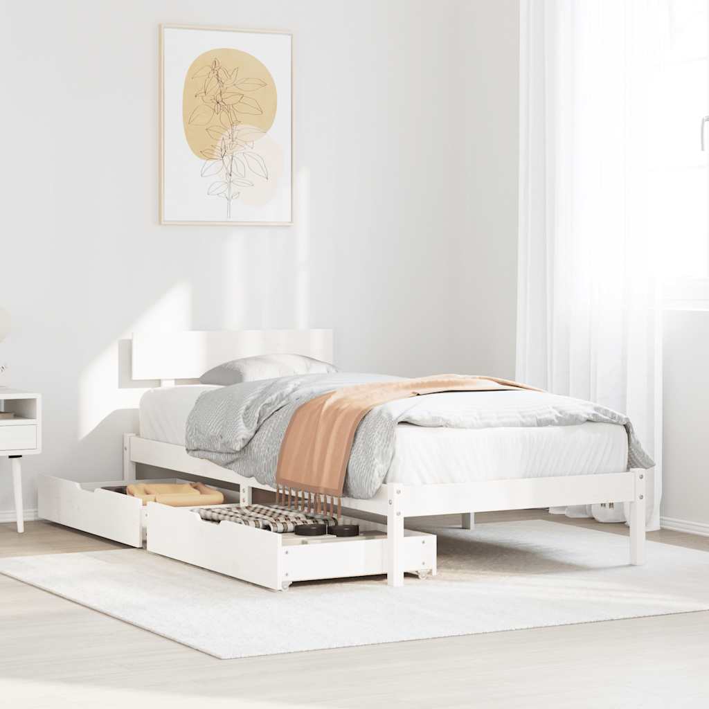 Bed Frame without Mattress White 100x200 cm Solid Wood Pine