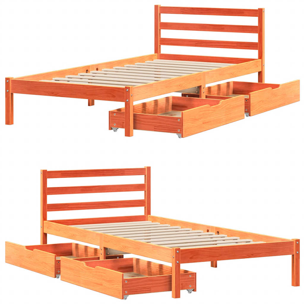 Bed Frame without Mattress Wax Brown 75x190 cm Small Single Solid Wood Pine