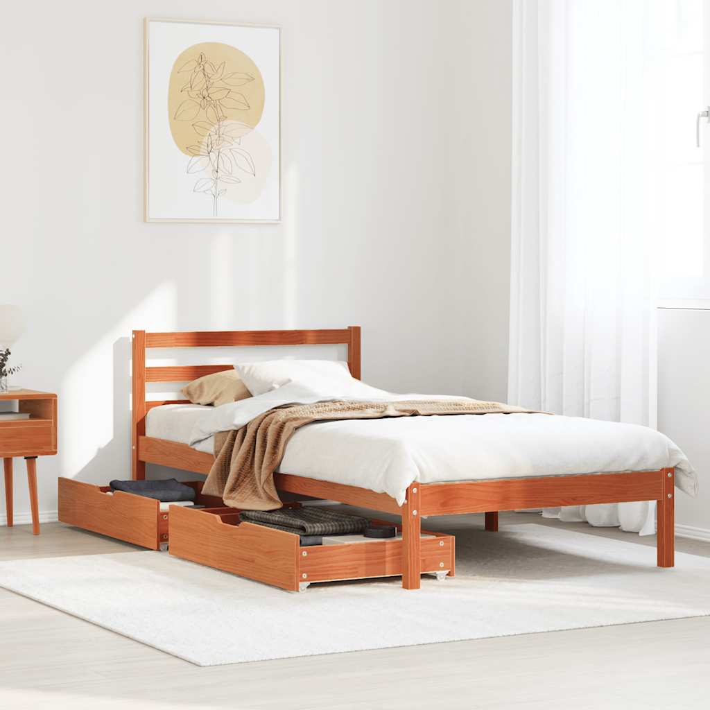 Bed Frame without Mattress Wax Brown 75x190 cm Small Single Solid Wood Pine