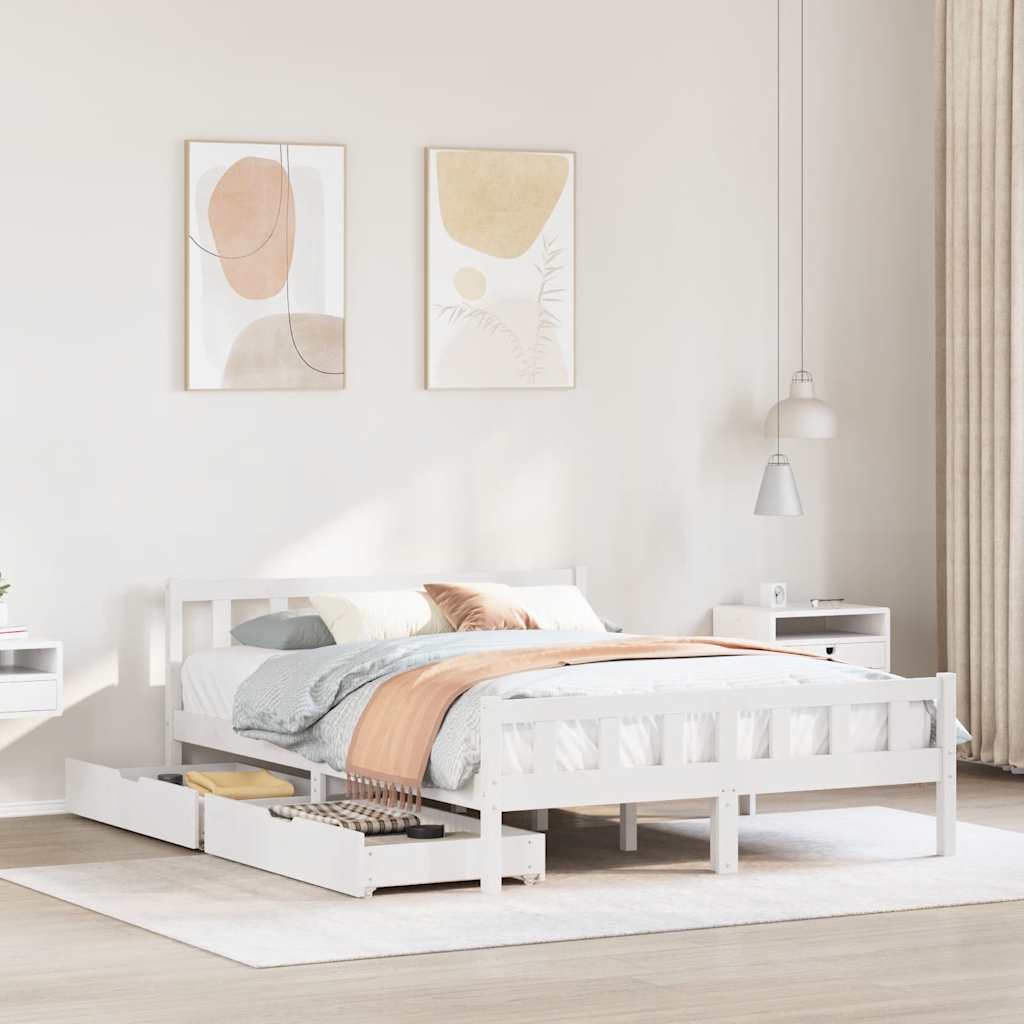 Bed Frame without Mattress White 150x200 cm King Size Solid Wood Pine
