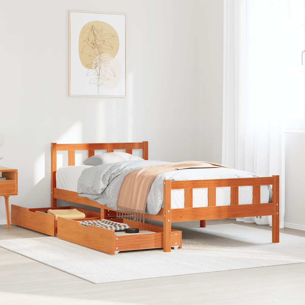 Bed Frame without Mattress Wax Brown 75x190 cm Small Single Solid Wood Pine