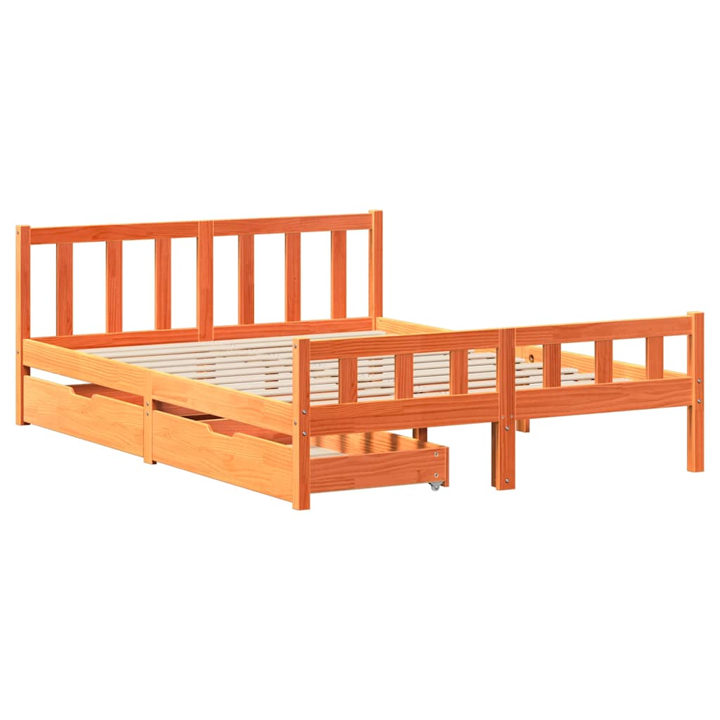 Bed Frame without Mattress Wax Brown 160x200 cm Solid Wood Pine