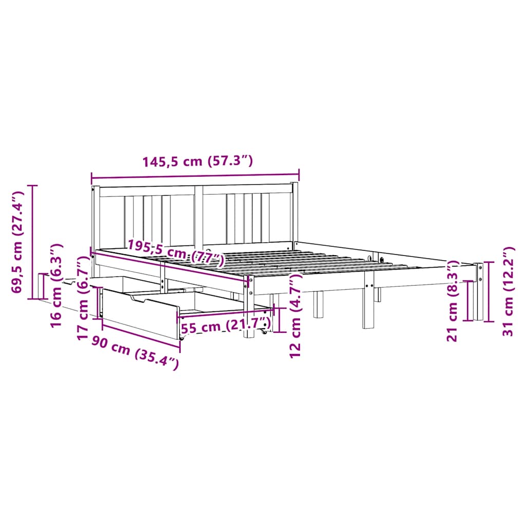 vidaXL Bed Frame without Mattress White 140x190 cm Solid Wood Pine