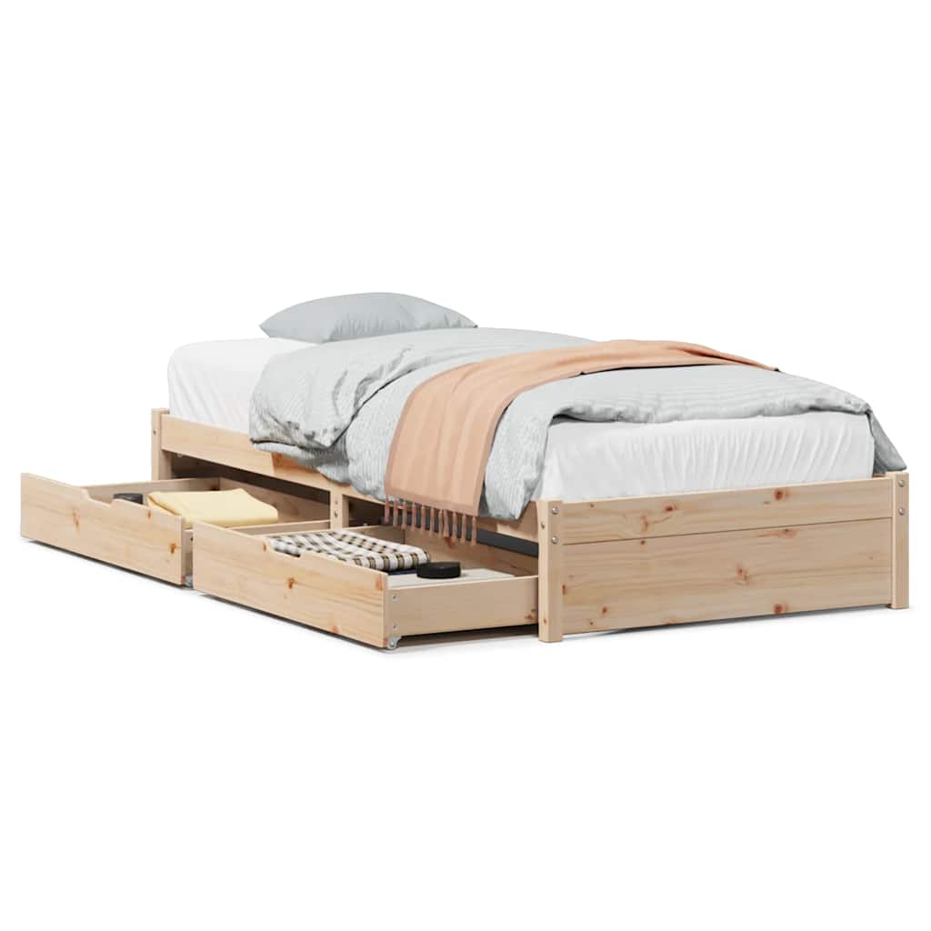 Bed Frame | Natural Pine | Solid Pine wood | Small Single | Storage