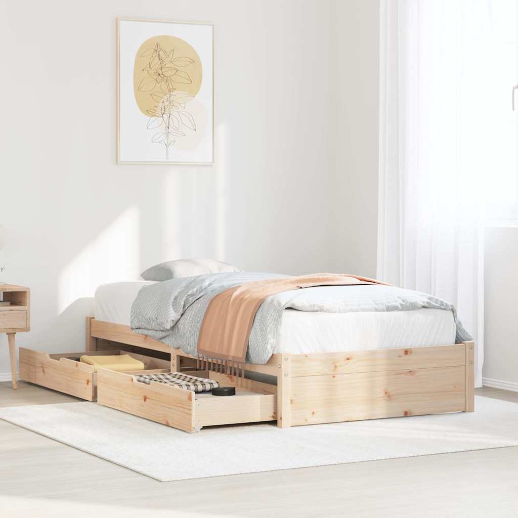 Bed Frame | Natural Pine | Solid Pine wood | Small Single | Storage
