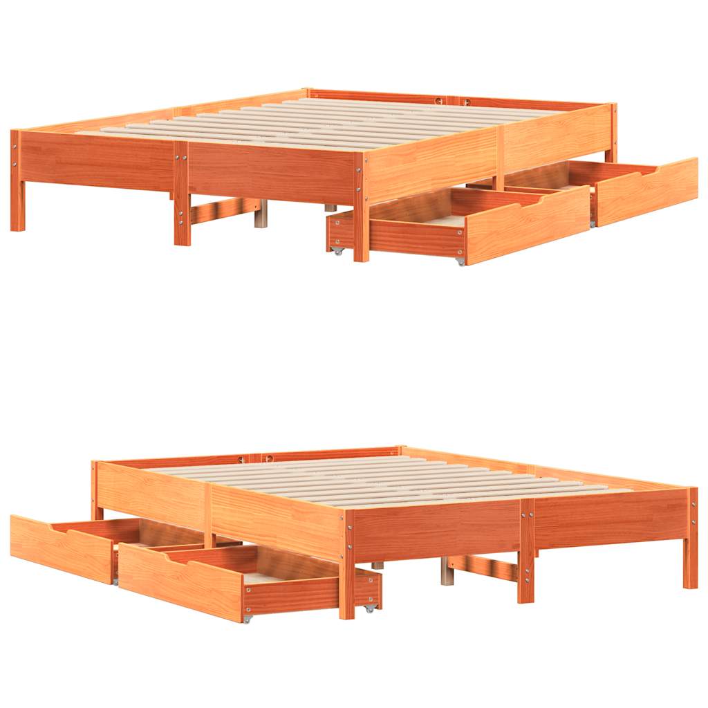 Bed Frame without Mattress Wax Brown 160x200 cm Solid Wood Pine