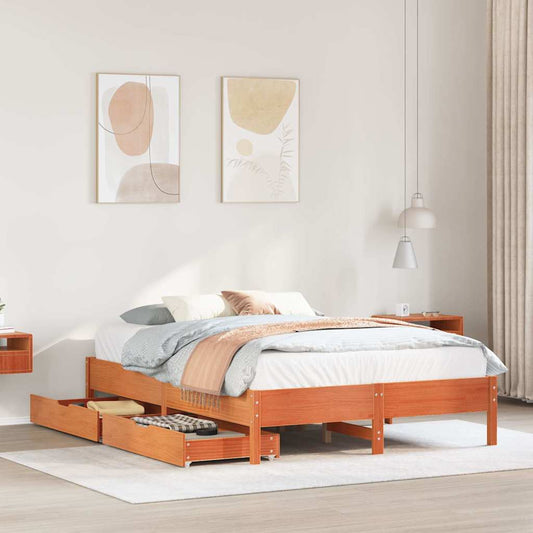 vidaXL Bed Frame without Mattress Wax Brown 140x200 cm Solid Wood Pine