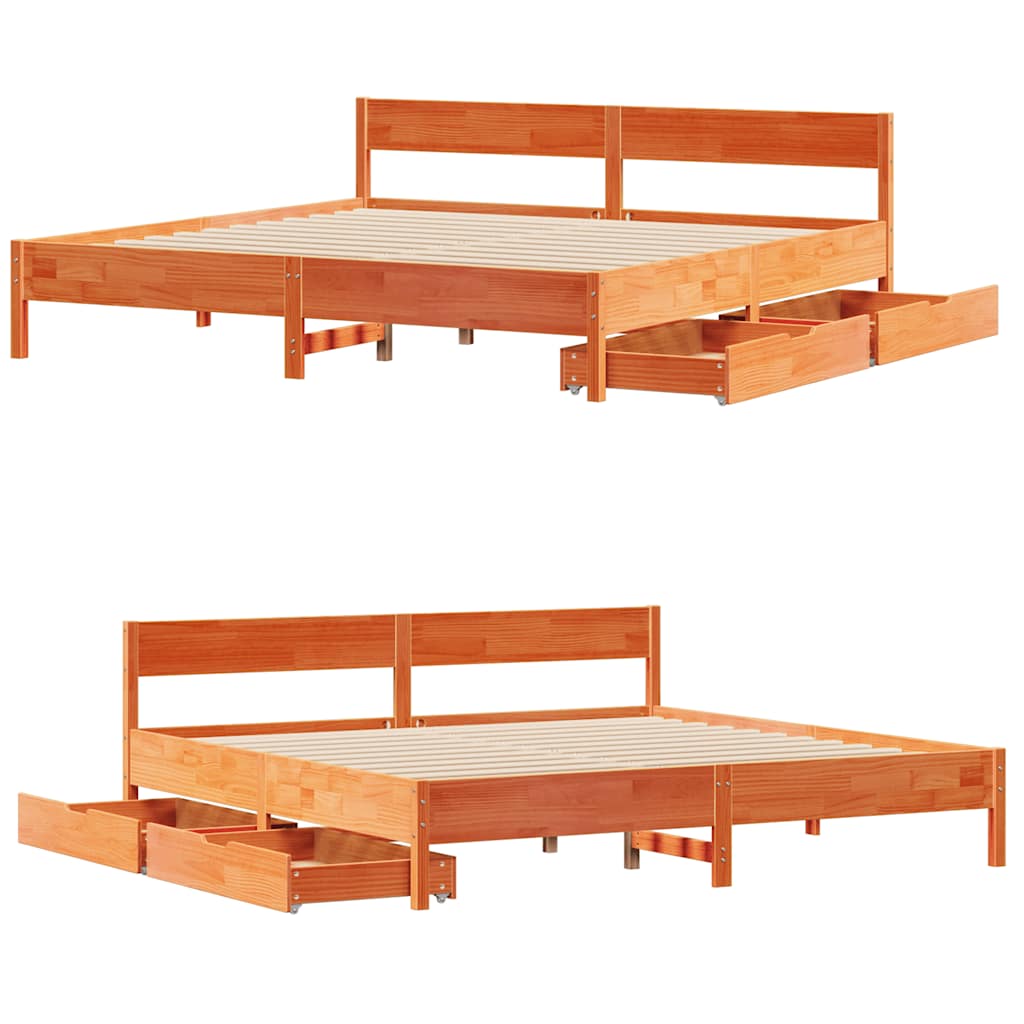 Bed Frame without Mattress Wax Brown 200x200 cm Solid Wood Pine
