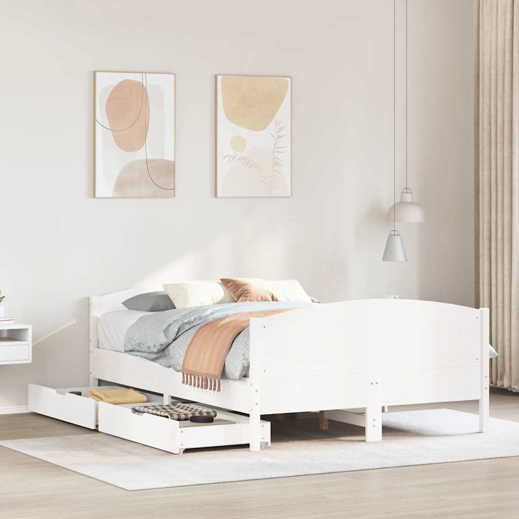 Bed Frame without Mattress White 140x190 cm Solid Wood Pine