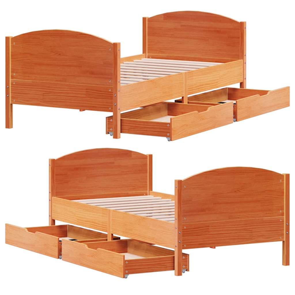 Bed Frame without Mattress Wax Brown 90x200 cm Solid Wood Pine